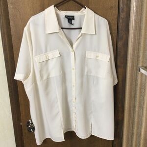 Maggie Barnes Button Up Top Womens 26/28 Ivory Short Sleeve Pockets